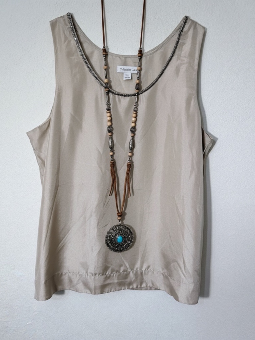 Coldwater Creek Silk Beaded Trim Shell Top Petite XL (18)